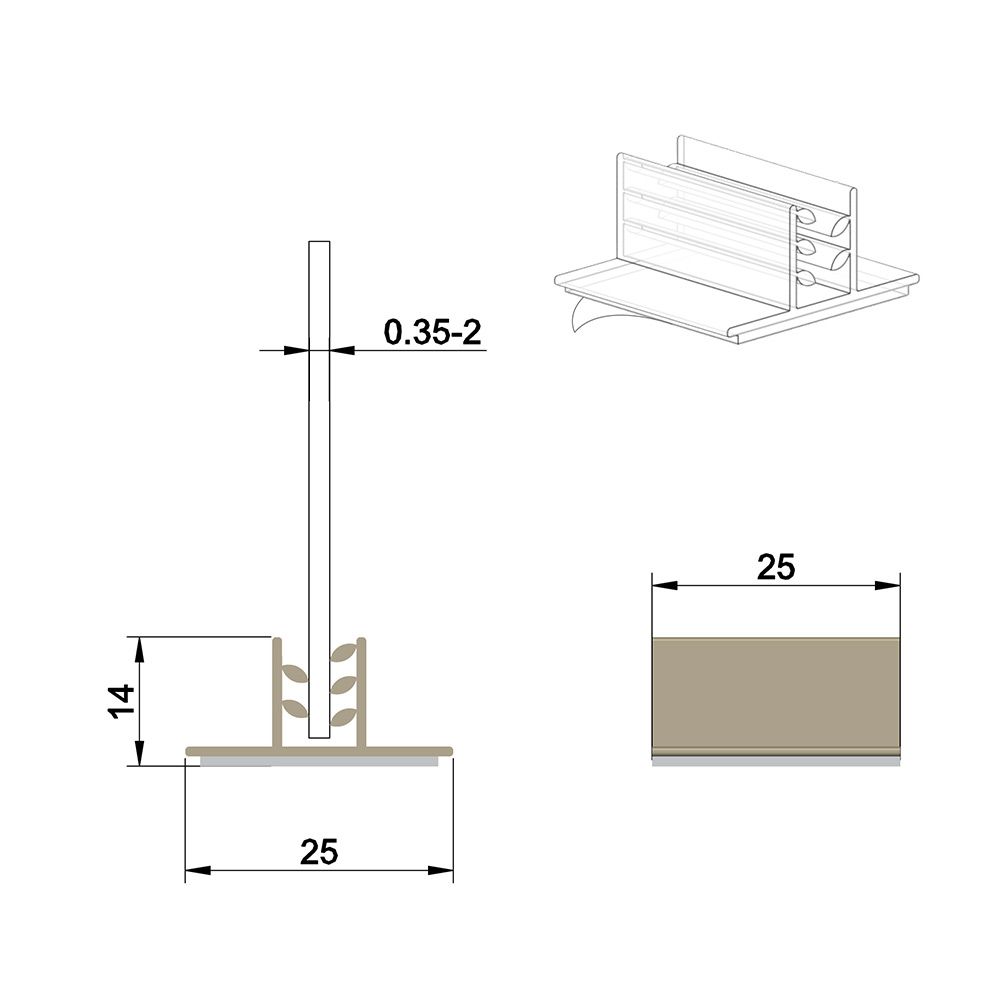 Grippeur en T adhésif 25 x 25 mm, capacité max: 3 mm - Lot de 100