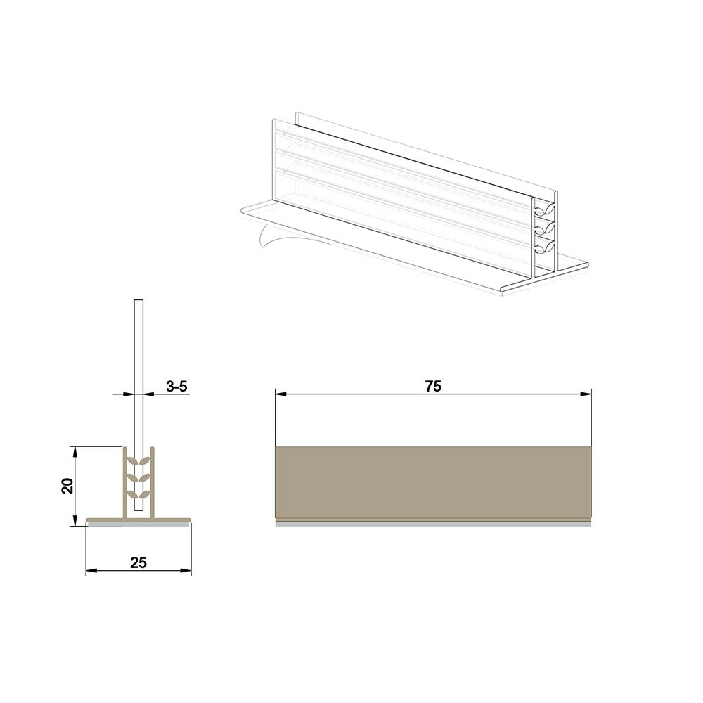 Grippeur en T adhésif 75 x 26 mm, capacité max: 4 mm - Lot de 100