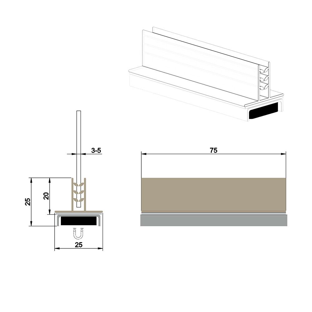 Grippeur en T magnétique 75 x 22 mm, capacité max: 4 mm- Lot de 10