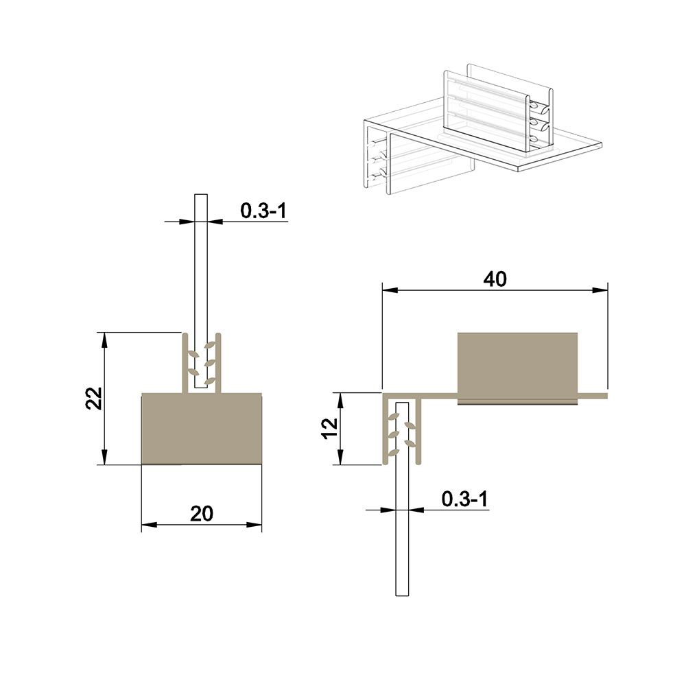 Grippeur stop-rayon "drapeau" pour rail électronique, capacité max: 1 mm - Lot de 100