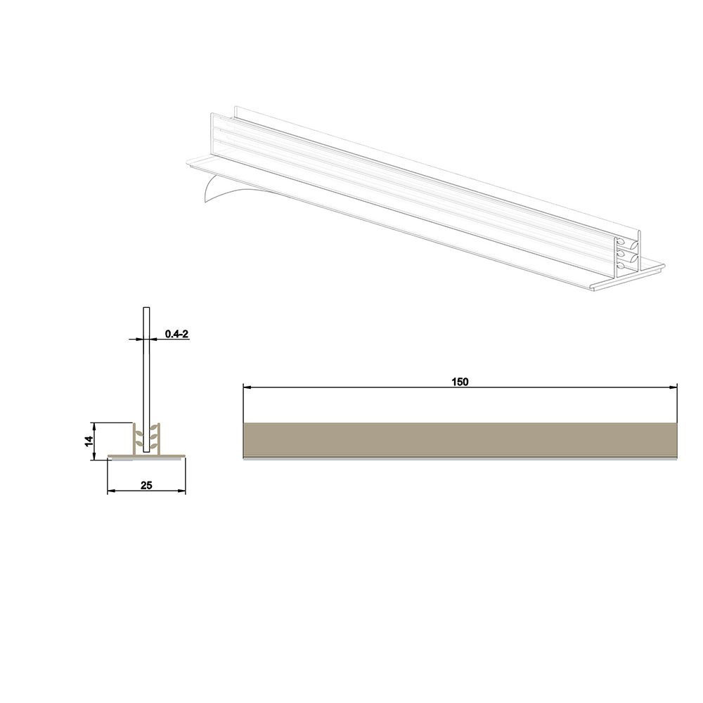 Grippeur en "T" adhésif 150 x 27 mm, capacité max : 2 mm - Lot de 100