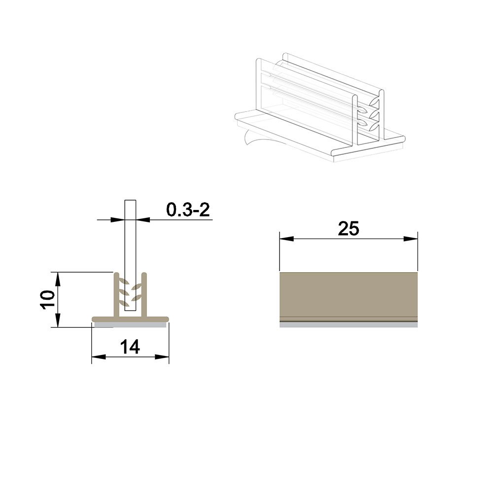 Grippeur en T adhésif 25 x 14 mm, capacité max: 2 mm - Lot de 100