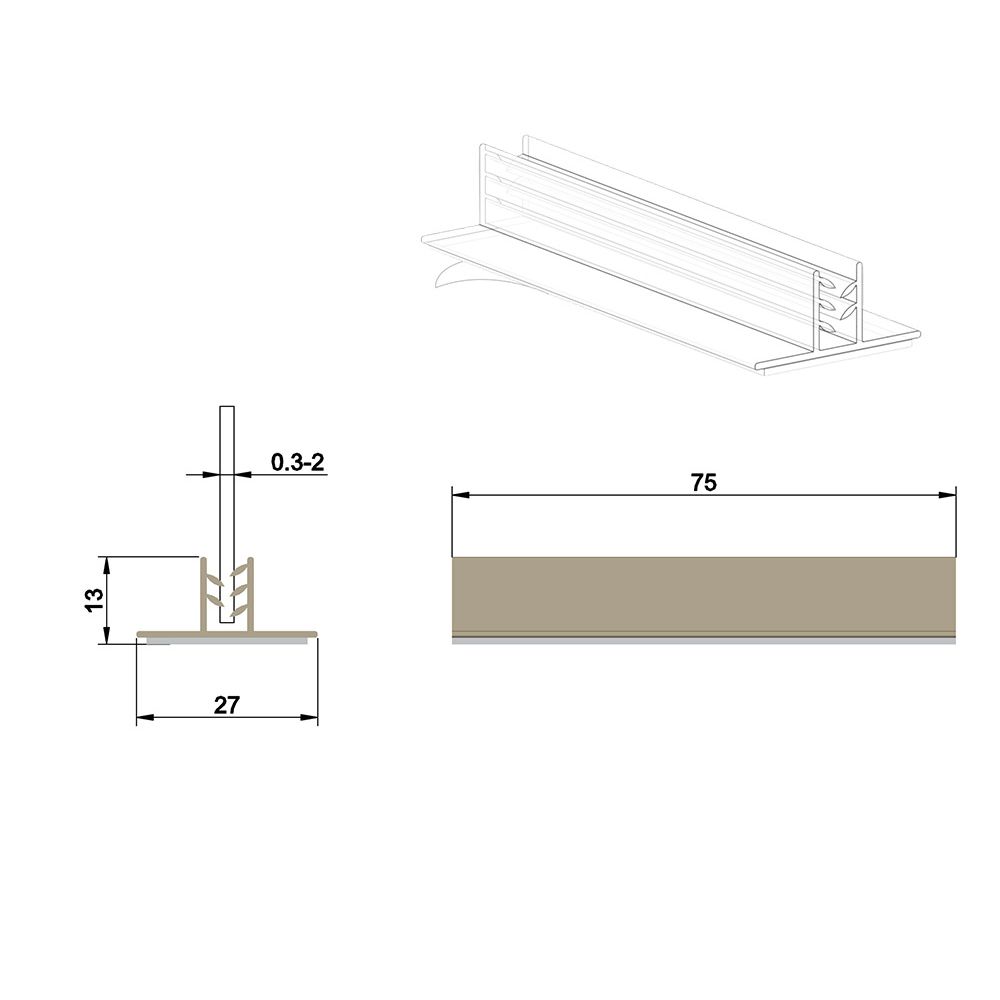 Grippeur en T adhésif 75 x 27 mm, capacité max: 2 mm - Lot de 100