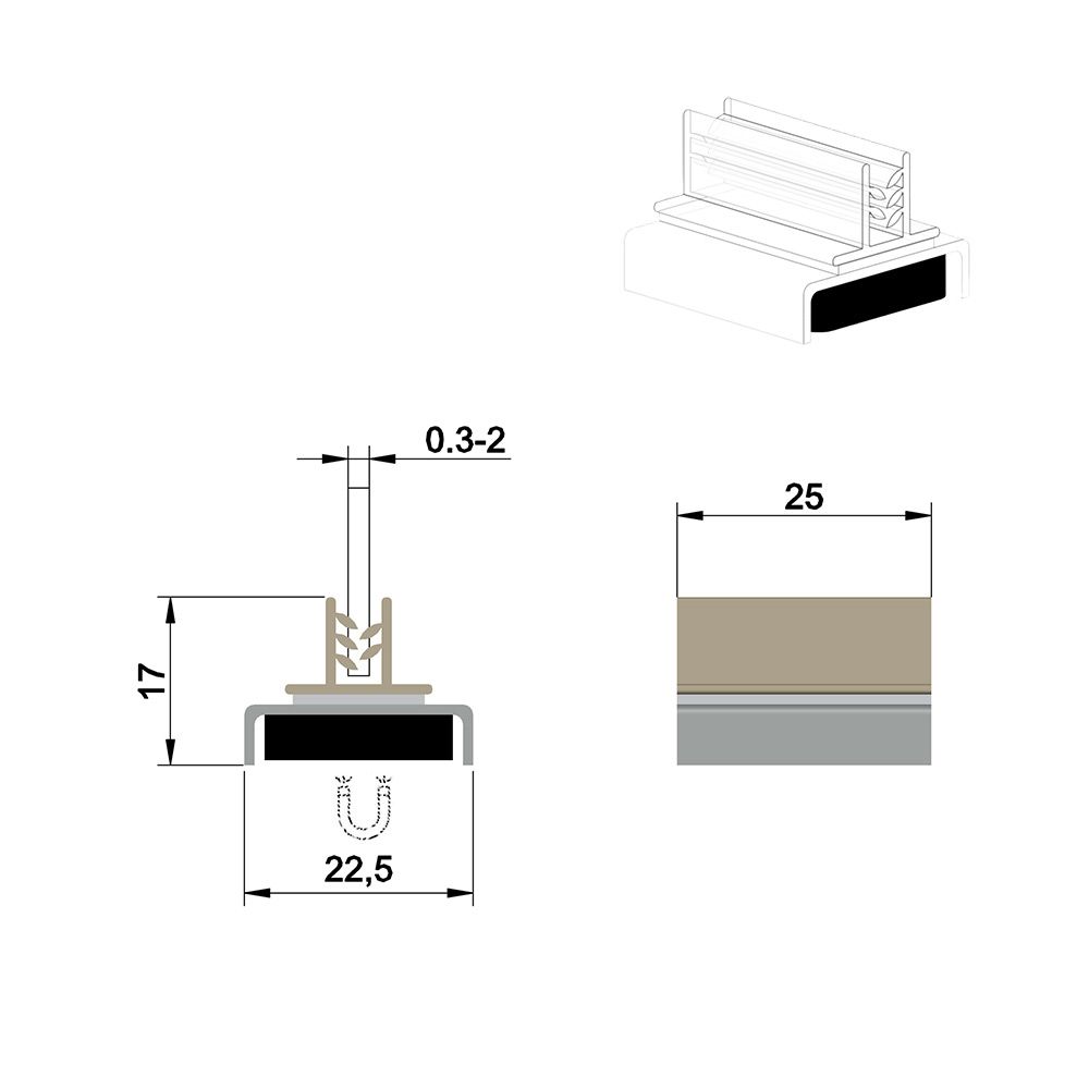 Grippeur en T Magnétique 25 x 23 mm, capacité max: 2 mm - Lot de 10