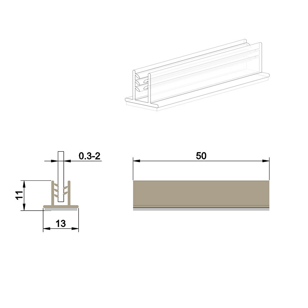 Grippeur en T avec adhésif repositionnable 50 x 13 mm, capacité: 2 mm - Lot de 100