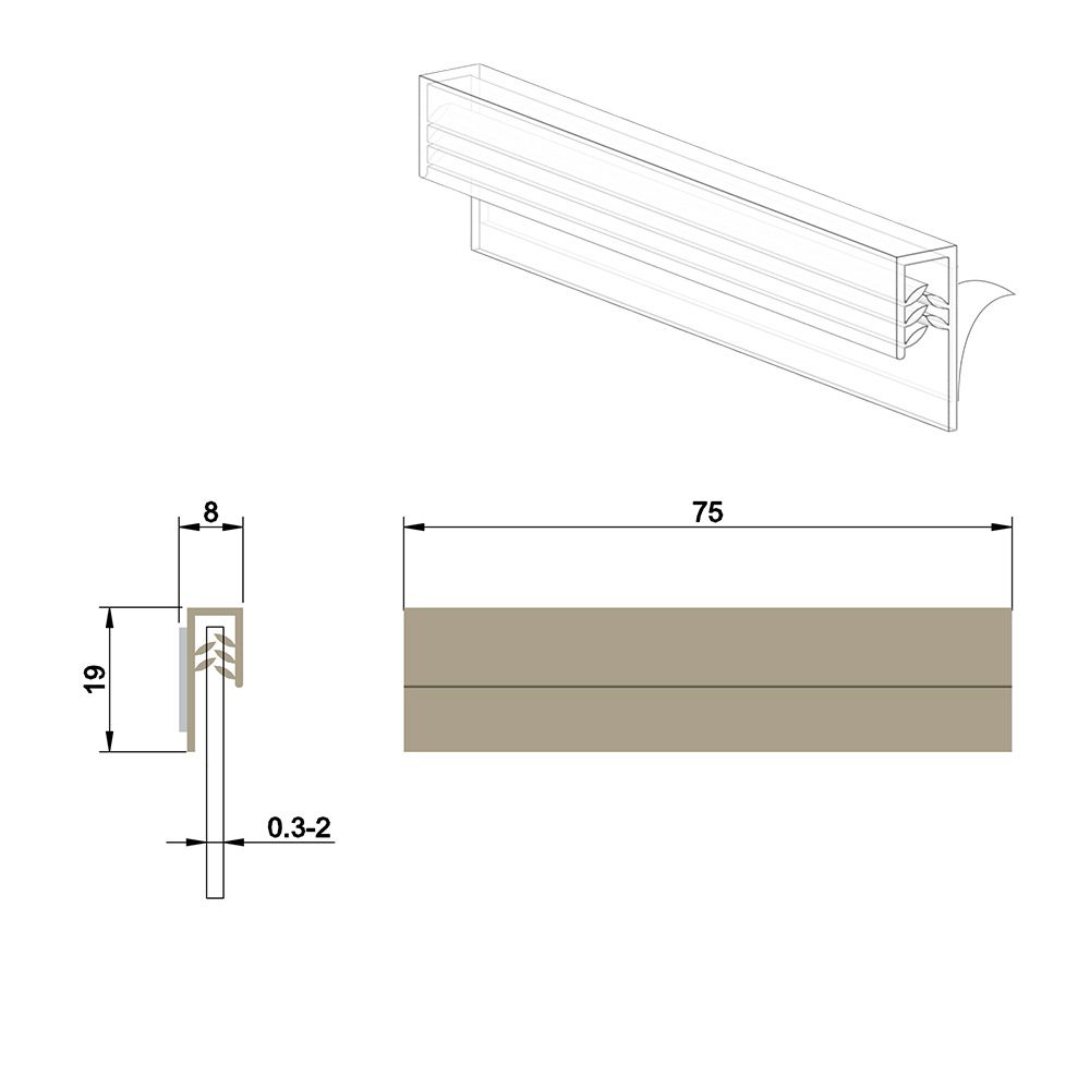 Grippeur stop rayon de facing adhésif 75 x 18 mm, capacité max: 1,5mm - Lot de 100