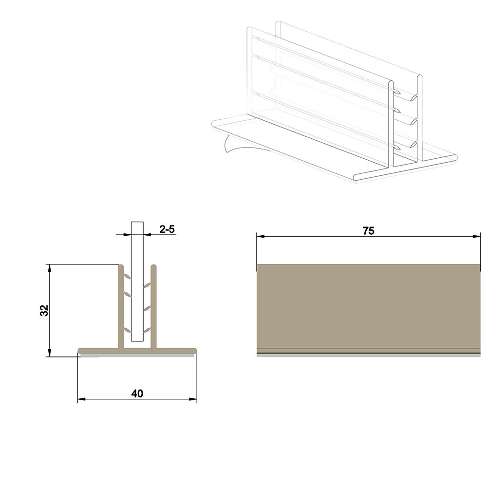 Maxi Grippeur en T adhésif 75 x 40 mm, capacité max: 5 mm - Lot de 10