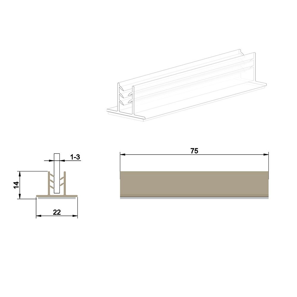 Grippeur en T adhésif 75 x 21 mm, capacité max: 3 mm - Lot de 100