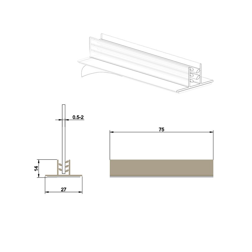 Grippeur en T adhésif 75 x 26 mm, capacité max: 2mm - Lot de 100