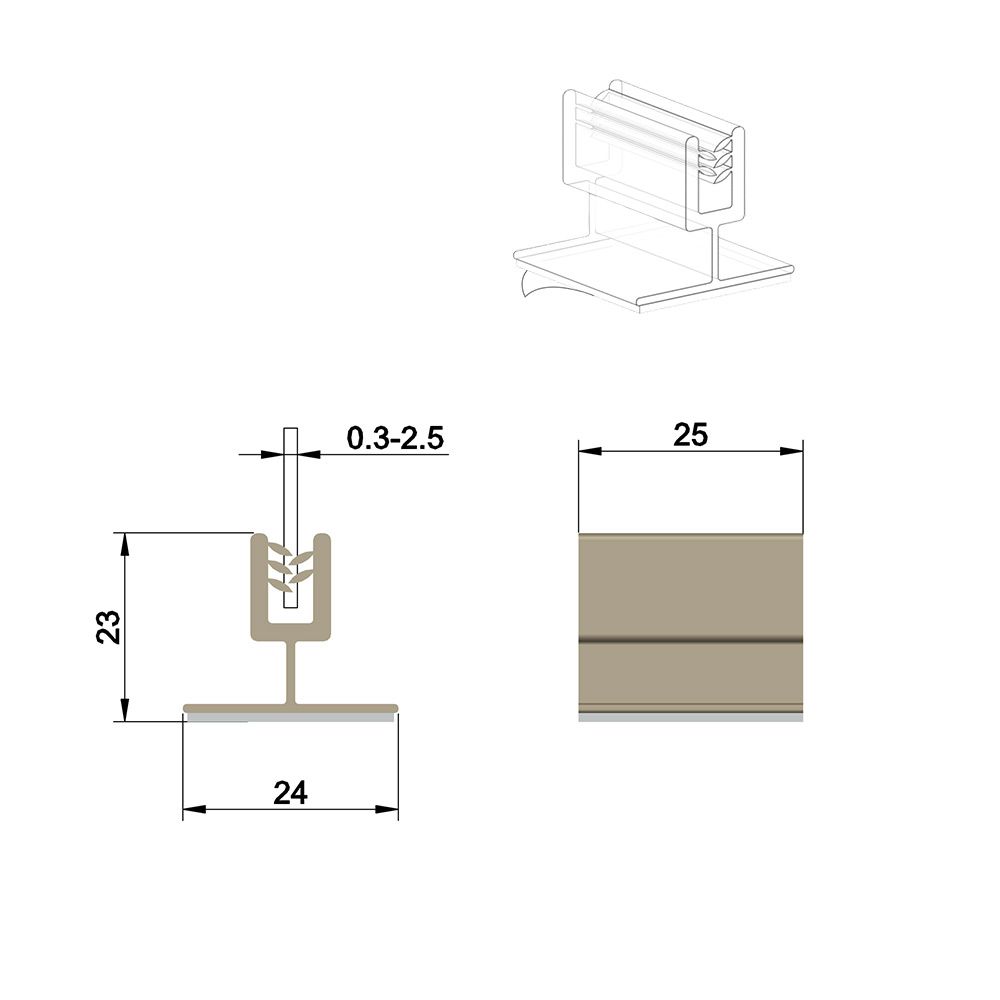 Grippeur en T flexible adhésif 25 x 24 mm, capacité max: 2,5 mm - Lot de 100