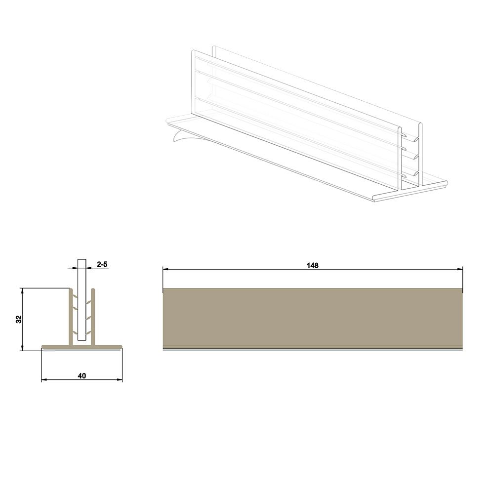 Maxi Grippeur en T adhésif 148 x 40 mm, capacité max: 5 mm - Lot de 10