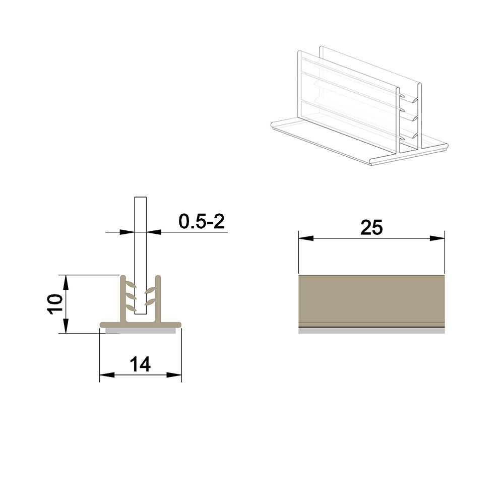 Grippeur en T avec adhésif repositionnable 25 x 14 mm, capacité: 2 mm - Lot de 100