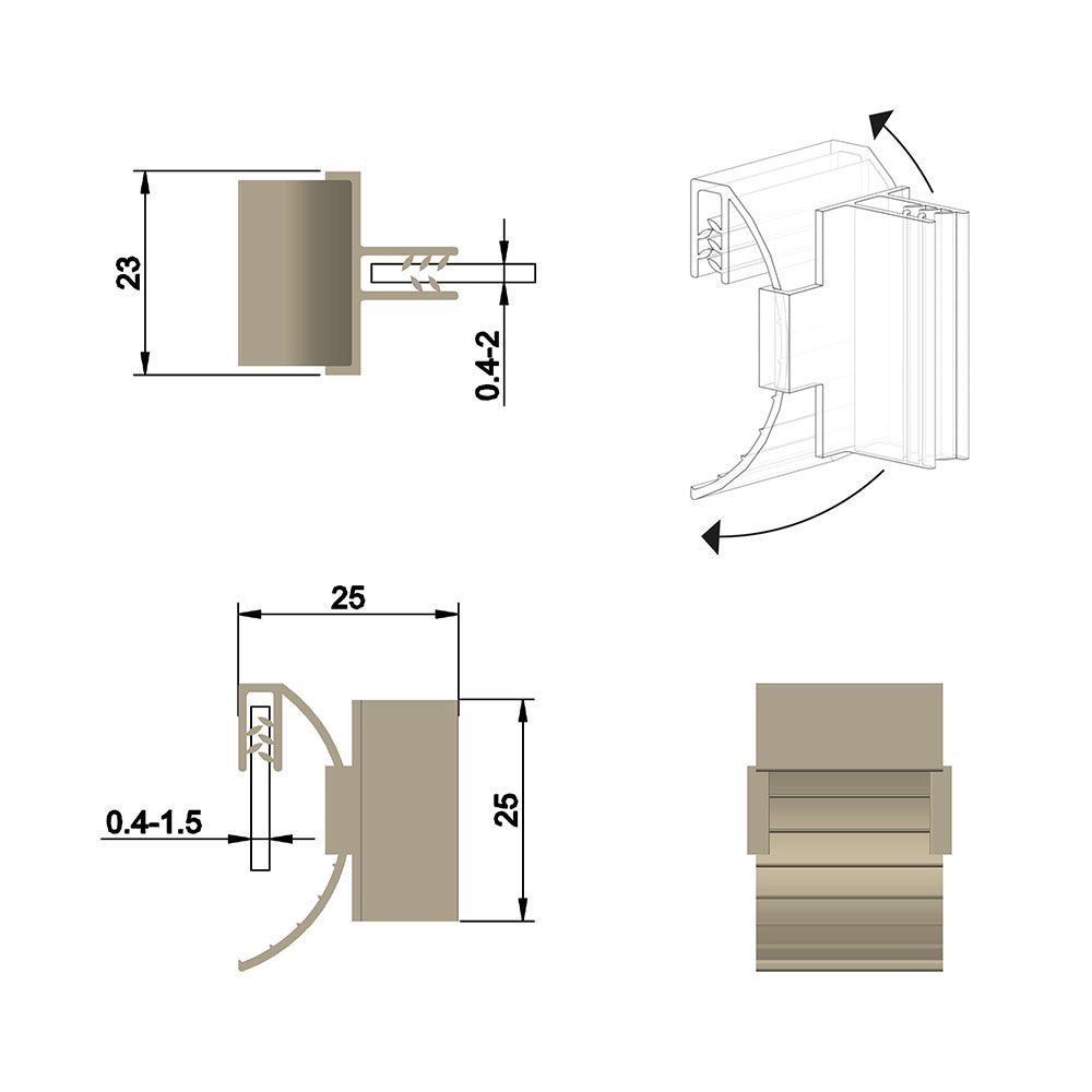 Grippeur stop rayon "drapeau" à angle variable, capacité max: 2 mm - Lot de 100