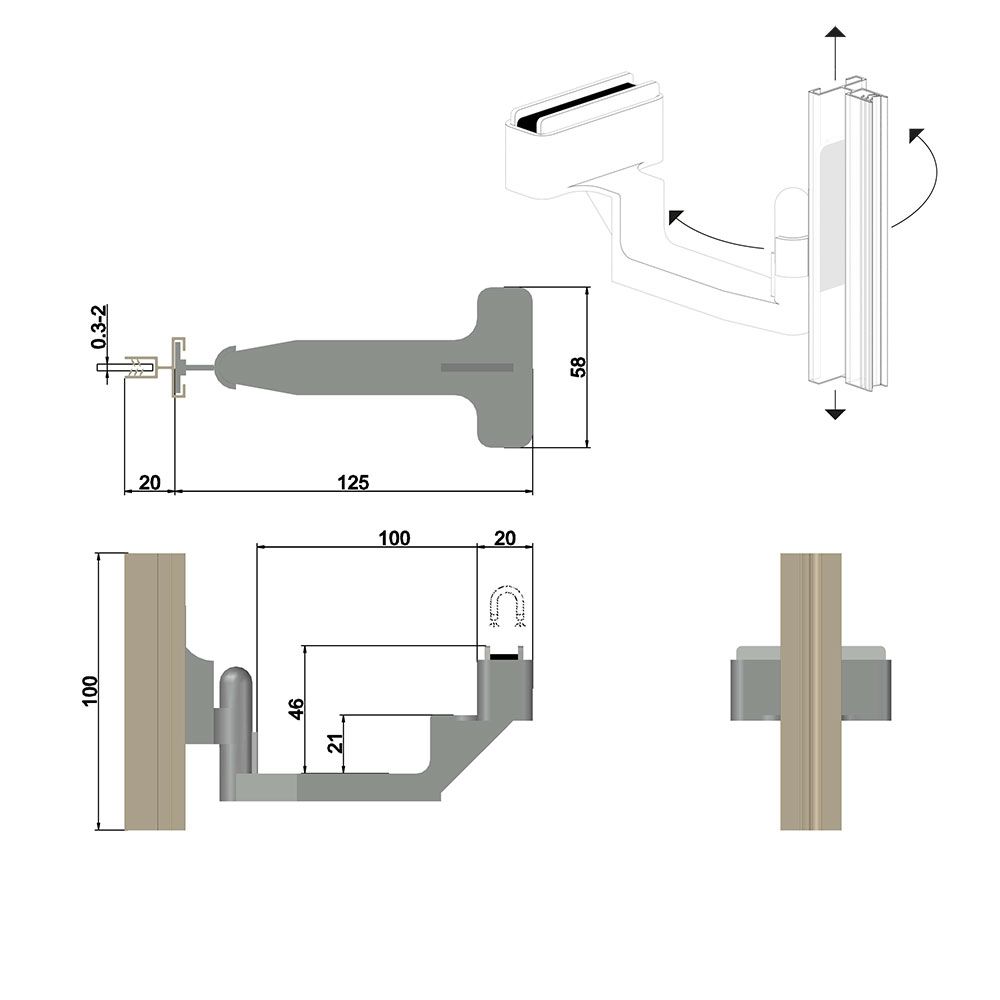 Grippeur stop rayon base magnétique sous tablette, capacité max: 2mm - Lot de 10