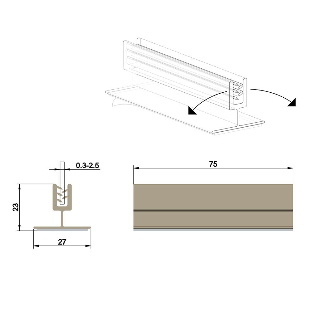 Grippeur en T flexible adhésif 75 x 27 mm, capacité max: 2,5 mm - Lot de 100