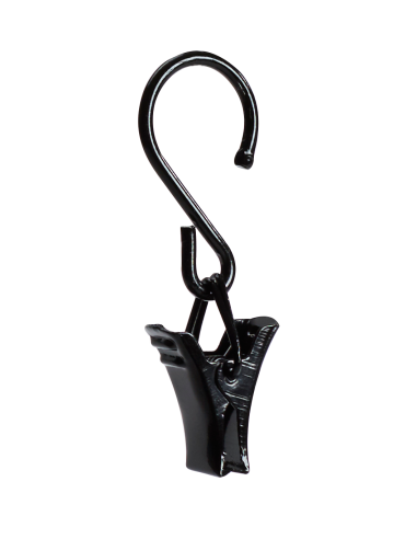 Serrated black metallic clamp with hook